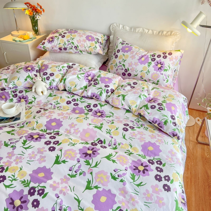 91家纺网 家纺一手货源 找家纺 艾沁家纺13372纯棉碎花四件套 紫璃