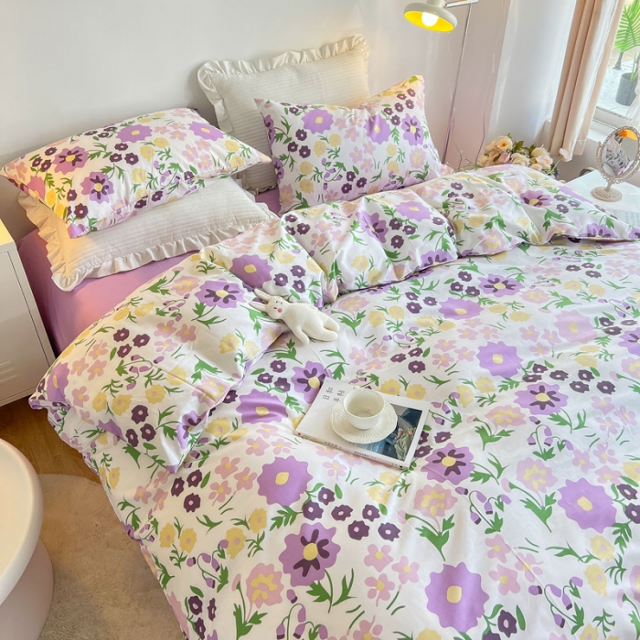 91家纺网 家纺一手货源 找家纺 艾沁家纺13372纯棉碎花四件套 紫璃