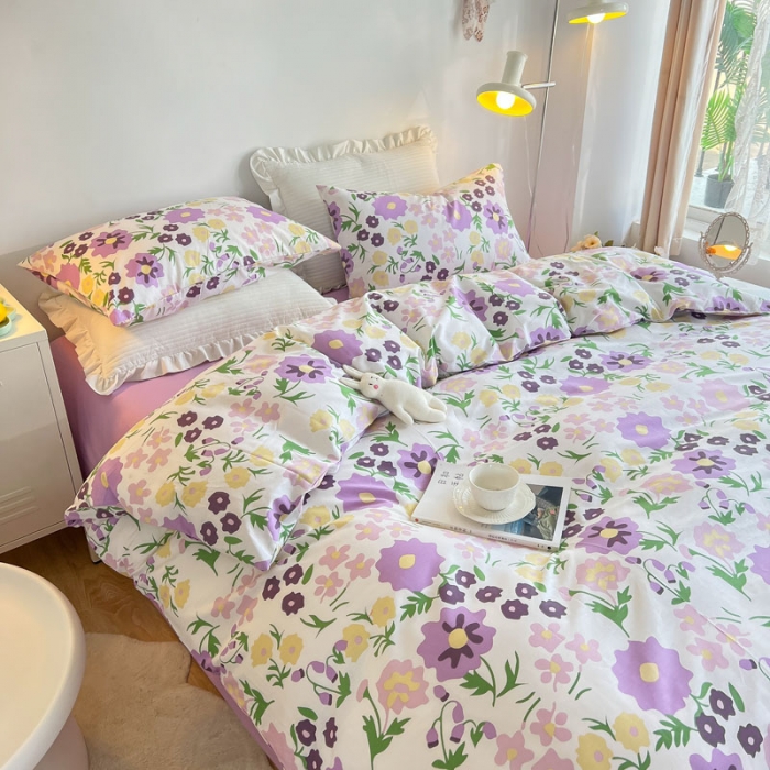 91家纺网 家纺一手货源 找家纺 艾沁家纺13372纯棉碎花四件套 紫璃