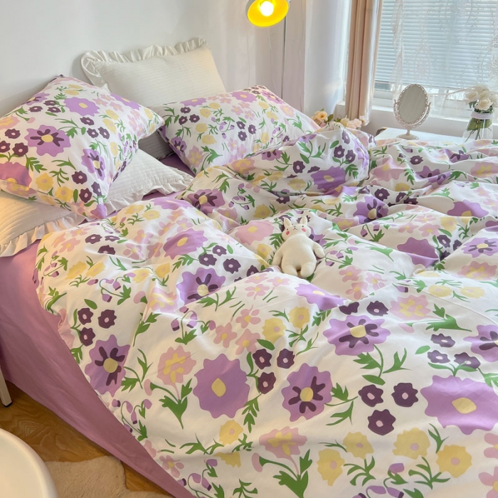 91家纺网 家纺一手货源 找家纺 艾沁家纺13372纯棉碎花四件套 紫璃