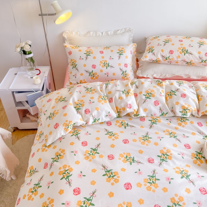 91家纺网 家纺一手货源 找家纺 艾沁家纺13372纯棉碎花四件套花枝