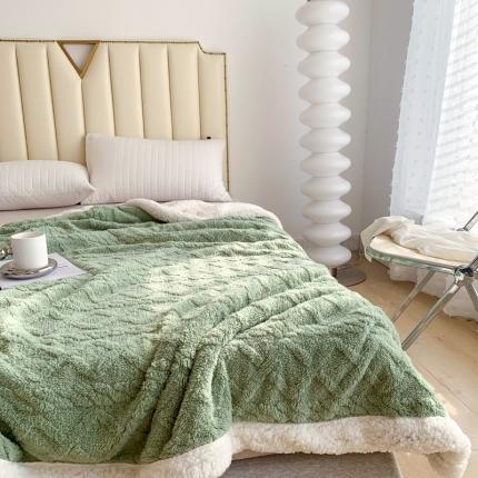 网客家纺2024新款塔芙绒提花羊羔绒盖毯 茶绿