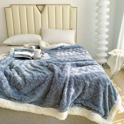 网客家纺2024新款塔芙绒提花羊羔绒盖毯 湖蓝