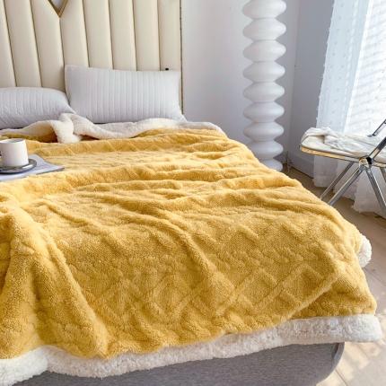 网客家纺2024新款塔芙绒提花羊羔绒盖毯 姜黄