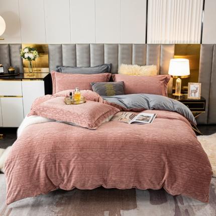 91家纺网 家纺一手货源 找家纺 仟网汇 2021新款牛奶绒妙语连珠雕花四件套 妙语连珠-豆沙