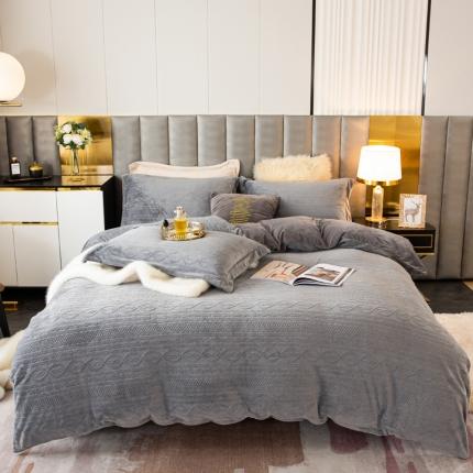 91家纺网 家纺一手货源 找家纺 仟网汇 2021新款牛奶绒妙语连珠雕花四件套 妙语连珠-灰色