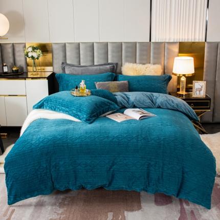 91家纺网 家纺一手货源 找家纺 仟网汇 2021新款牛奶绒妙语连珠雕花四件套 妙语连珠-孔雀绿