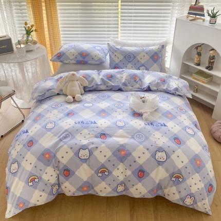 珺柔家纺2022新款13372全棉四件套 格子彩虹