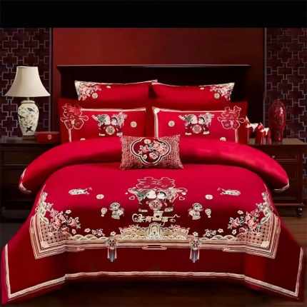 91家纺网 家纺一手货源 找家纺 （总）梦丝语家纺婚庆四件套长绒棉全棉圆角床单式一件代发