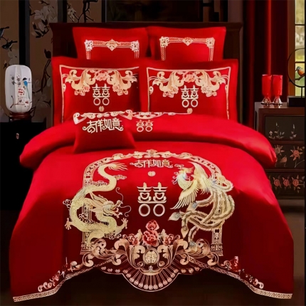 91家纺网 家纺一手货源 找家纺 （总）梦丝语家纺婚庆四件套长绒棉全棉圆角床单式一件代发