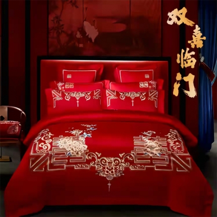 91家纺网 家纺一手货源 找家纺 （总）梦丝语家纺婚庆四件套长绒棉全棉圆角床单式一件代发