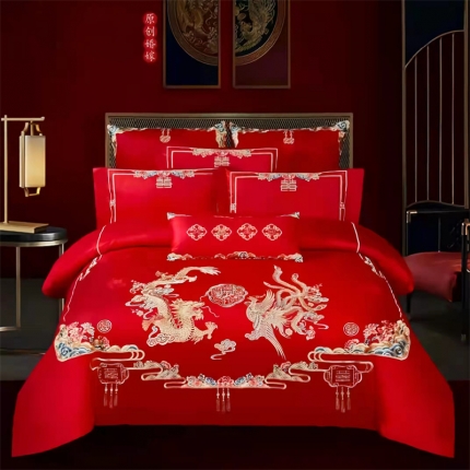 91家纺网 家纺一手货源 找家纺 （总）梦丝语家纺婚庆四件套长绒棉全棉圆角床单式一件代发