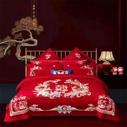 91家纺网 家纺一手货源 找家纺 （总）梦丝语家纺婚庆四件套长绒棉全棉圆角床单式一件代发