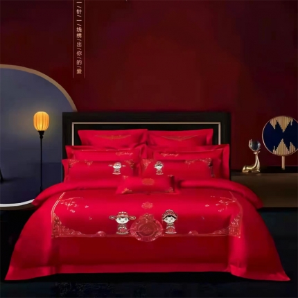 91家纺网 家纺一手货源 找家纺 （总）梦丝语家纺婚庆四件套长绒棉全棉圆角床单式一件代发