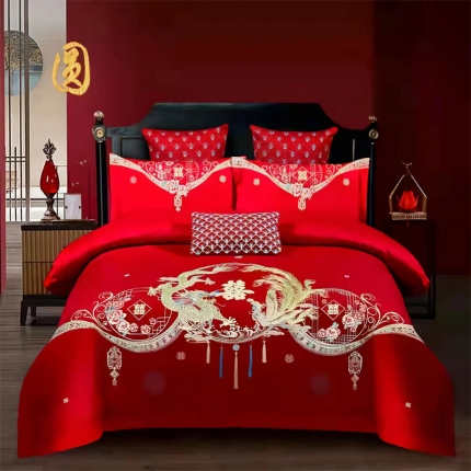 91家纺网 家纺一手货源 找家纺 （总）梦丝语家纺婚庆四件套长绒棉全棉圆角床单式一件代发