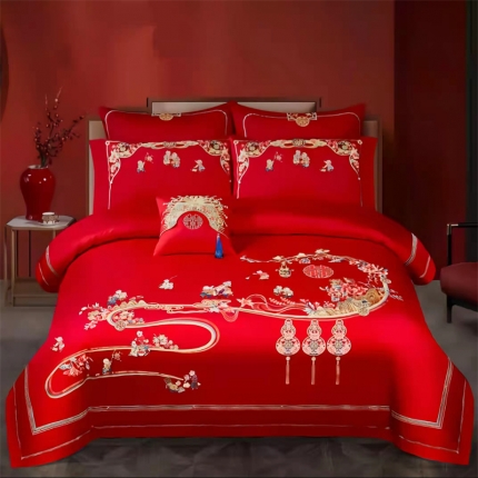 91家纺网 家纺一手货源 找家纺 （总）梦丝语家纺婚庆四件套长绒棉全棉圆角床单式一件代发