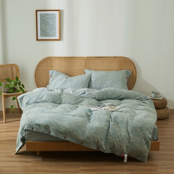 91家纺网 家纺一手货源 找家纺 （总）安莱2021新款双层纱大提花纽扣款落叶缤纷工艺款四件套