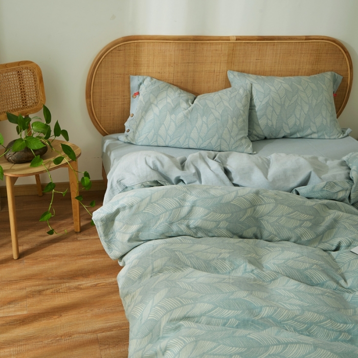 91家纺网 家纺一手货源 找家纺 （总）安莱2021新款双层纱大提花纽扣款落叶缤纷工艺款四件套