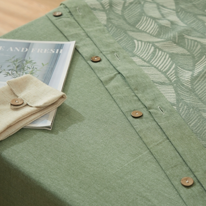 91家纺网 家纺一手货源 找家纺 安莱2021新款双层纱大提花纽扣款工艺款四件套落叶缤纷—草绿