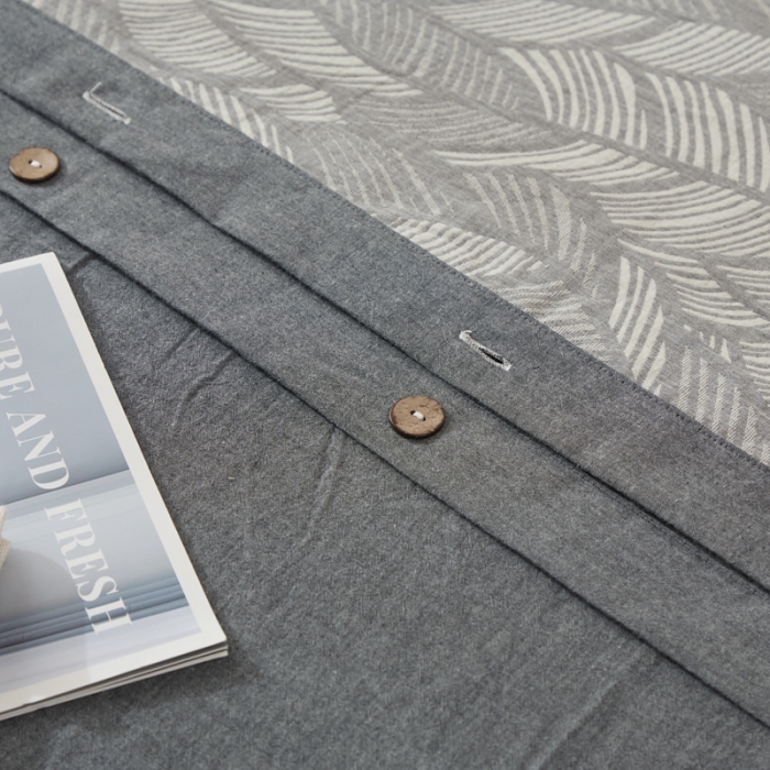 91家纺网 家纺一手货源 找家纺 安莱2021新款双层纱大提花纽扣款工艺款四件套落叶缤纷—深黑