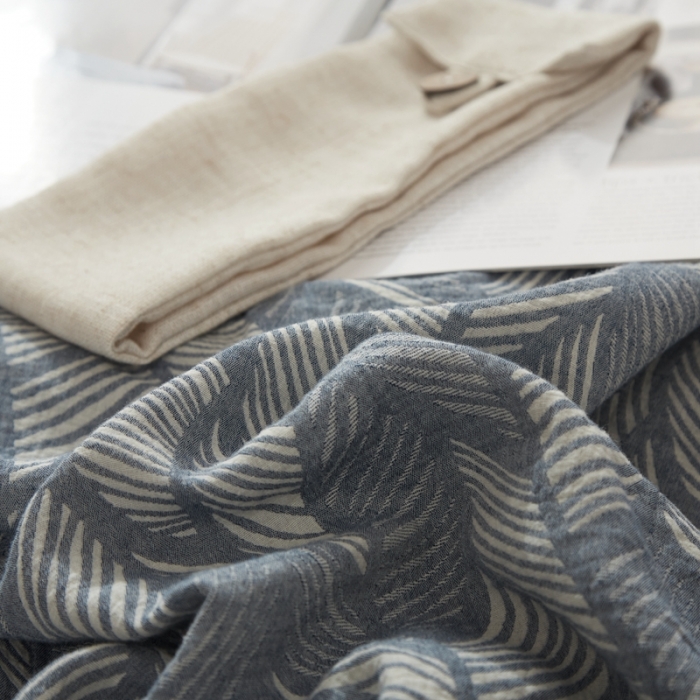 91家纺网 家纺一手货源 找家纺 安莱2021新款双层纱大提花纽扣款工艺款四件套落叶缤纷—深蓝