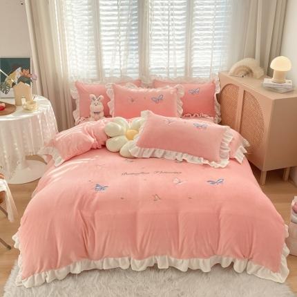 91家纺网 家纺一手货源 找家纺 总苹果星2021新款牛奶绒四件套婴儿丽丝臻棉水晶绒绣花四件套