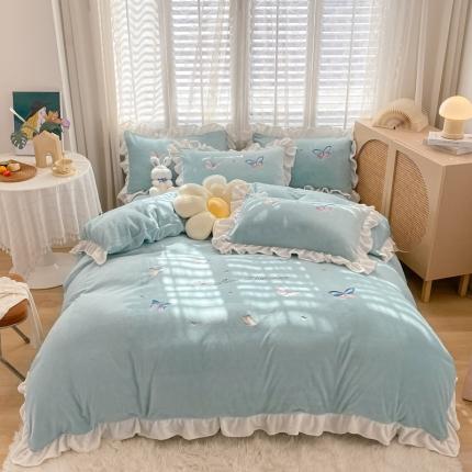 91家纺网 家纺一手货源 找家纺 总苹果星2021新款牛奶绒四件套婴儿丽丝臻棉水晶绒绣花四件套