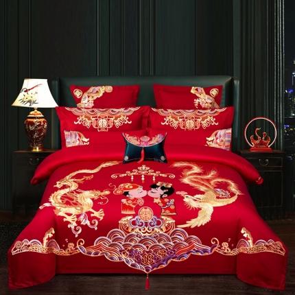 91家纺网 家纺一手货源 找家纺 （总）用心 2023新款婚庆绣花款套件婚庆多件套