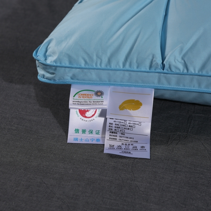 91家纺网 家纺一手货源 找家纺 羽仙子 爆款全棉羽绒枕 面包款白鹅绒 枕芯枕头 蓝色