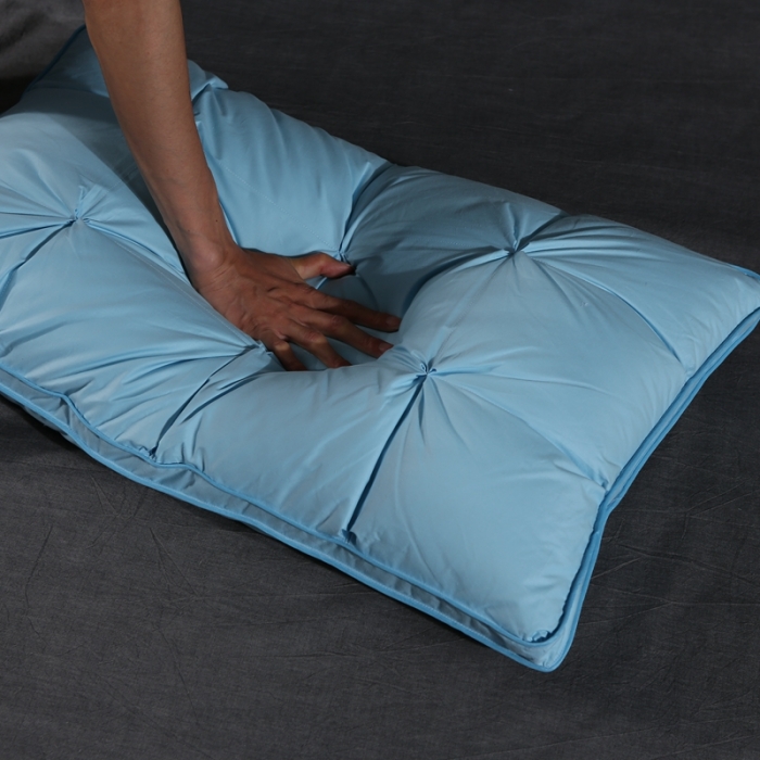 91家纺网 家纺一手货源 找家纺 羽仙子 爆款全棉羽绒枕 面包款白鹅绒 枕芯枕头 蓝色