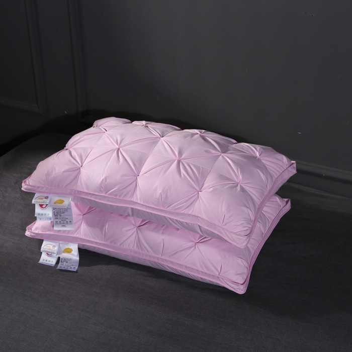 91家纺网 家纺一手货源 找家纺 羽仙子爆款全棉纽花羽绒枕 鹅绒枕芯 枕头枕套 粉色