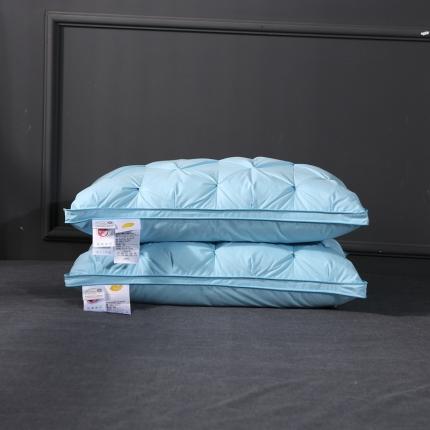 羽仙子爆款全棉纽花羽绒枕 鹅绒枕芯 枕头枕套 蓝色