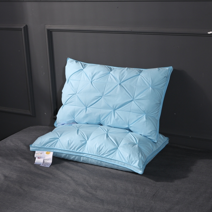 91家纺网 家纺一手货源 找家纺 羽仙子爆款全棉纽花羽绒枕 鹅绒枕芯 枕头枕套 蓝色