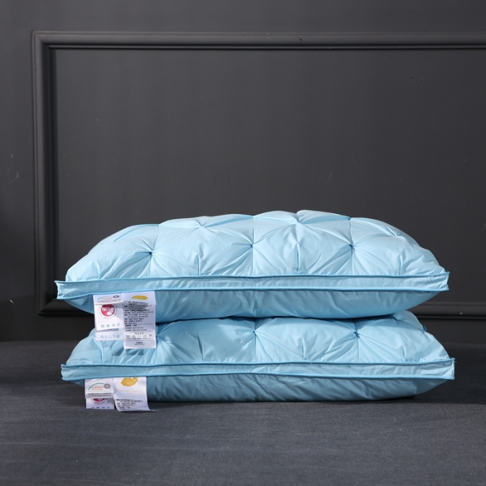 91家纺网 家纺一手货源 找家纺 羽仙子爆款全棉纽花羽绒枕 鹅绒枕芯 枕头枕套 蓝色