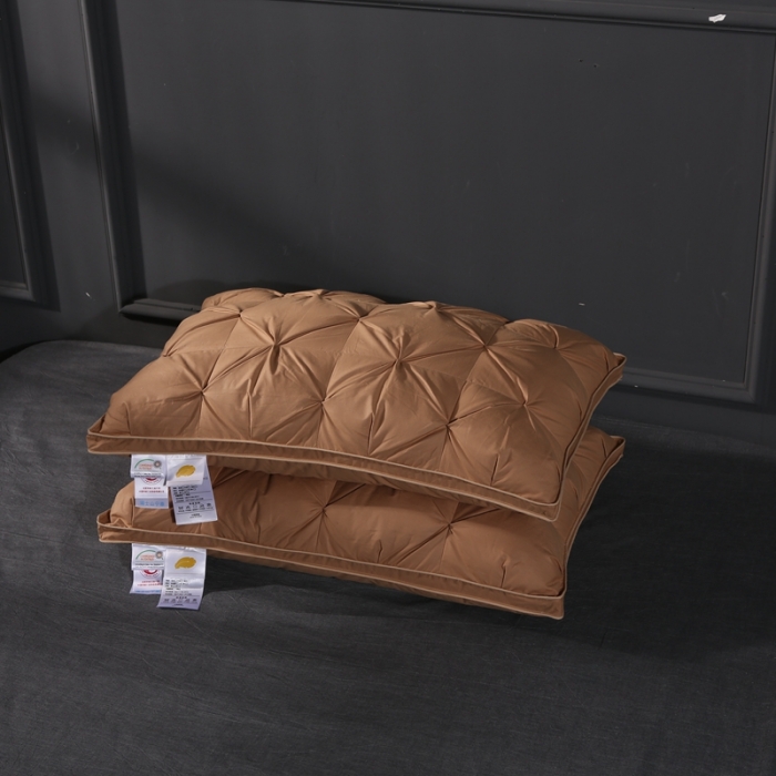 91家纺网 家纺一手货源 找家纺 羽仙子爆款全棉纽花羽绒枕 鹅绒枕芯 枕头枕套 咖色