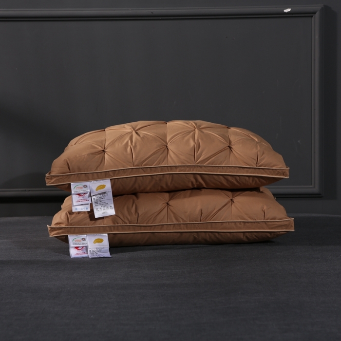 91家纺网 家纺一手货源 找家纺 羽仙子爆款全棉纽花羽绒枕 鹅绒枕芯 枕头枕套 咖色