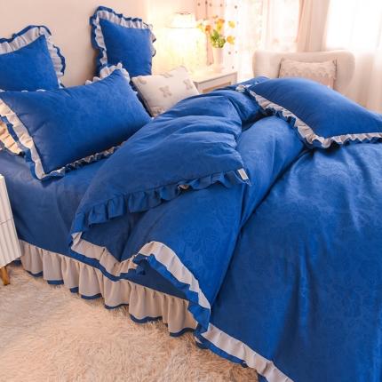 91家纺网 家纺一手货源 找家纺 绒世界 2022新款公主风爱恋系列四件套 爱恋-宝蓝