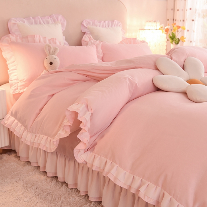 91家纺网 家纺一手货源 找家纺 绒世界 2022新款公主风爱恋系列四件套 爱恋-玉色