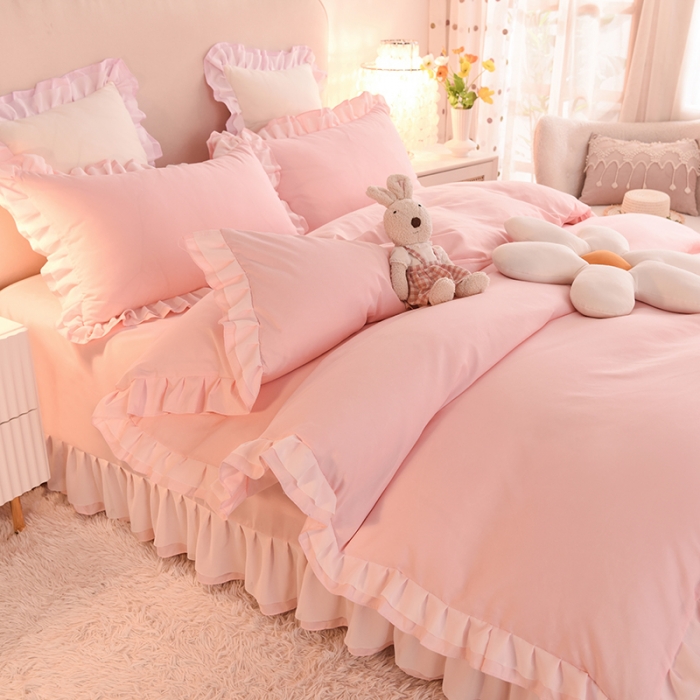 91家纺网 家纺一手货源 找家纺 绒世界 2022新款公主风爱恋系列四件套 爱恋-玉色