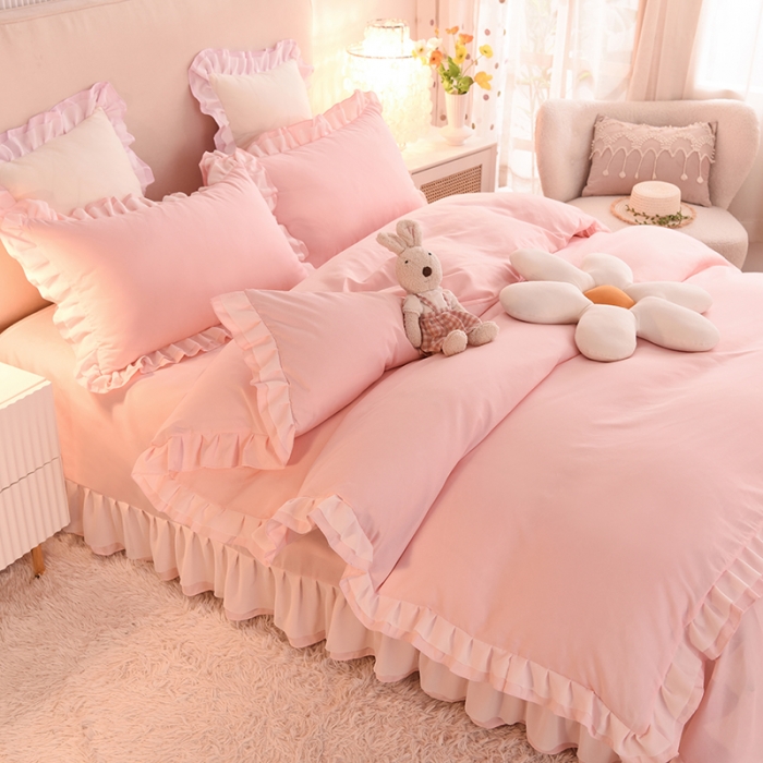 91家纺网 家纺一手货源 找家纺 绒世界 2022新款公主风爱恋系列四件套 爱恋-玉色