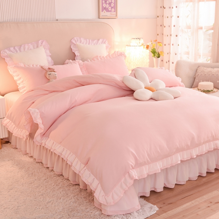 91家纺网 家纺一手货源 找家纺 绒世界 2022新款公主风爱恋系列四件套 爱恋-玉色