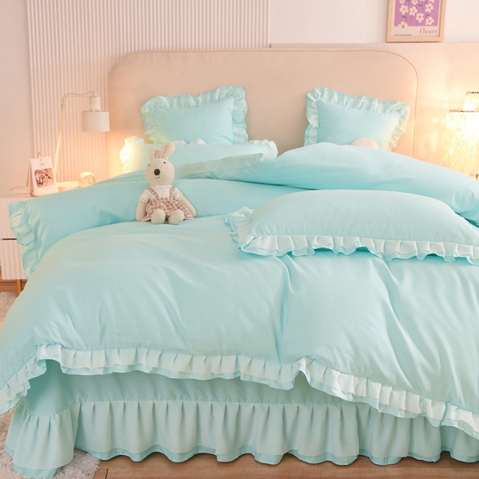 91家纺网 家纺一手货源 找家纺 欧冠 2022新款公主风爱恋系列四件套 爱恋-碧绿