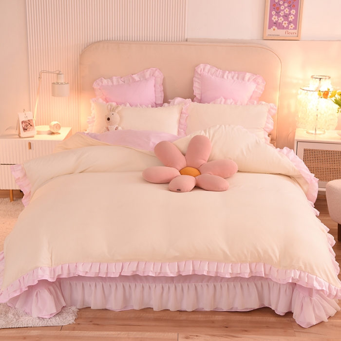 91家纺网 家纺一手货源 找家纺 欧冠 2022新款公主风爱恋系列四件套 爱恋-粉白