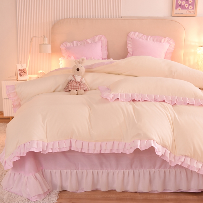 91家纺网 家纺一手货源 找家纺 欧冠 2022新款公主风爱恋系列四件套 爱恋-粉白