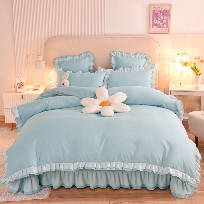 91家纺网 家纺一手货源 找家纺 欧冠 2022新款公主风爱恋系列四件套 爱恋-慕蓝