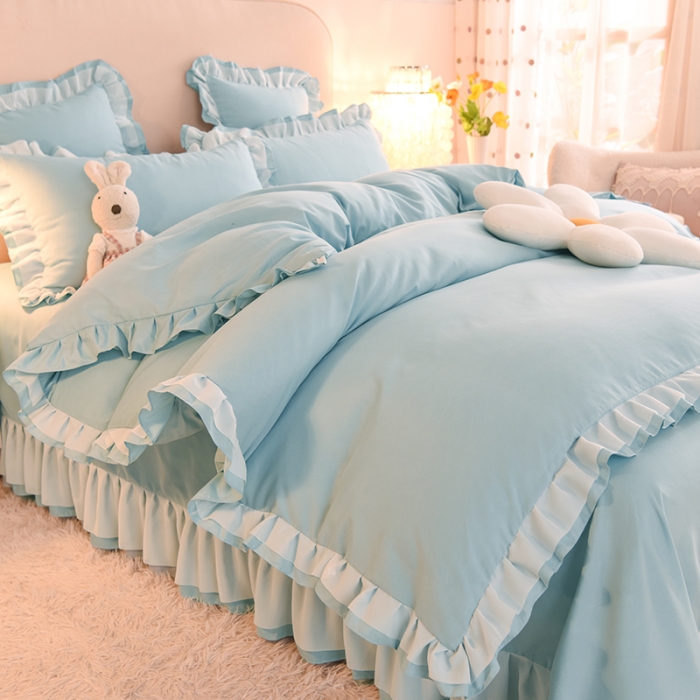 91家纺网 家纺一手货源 找家纺 欧冠 2022新款公主风爱恋系列四件套 爱恋-慕蓝