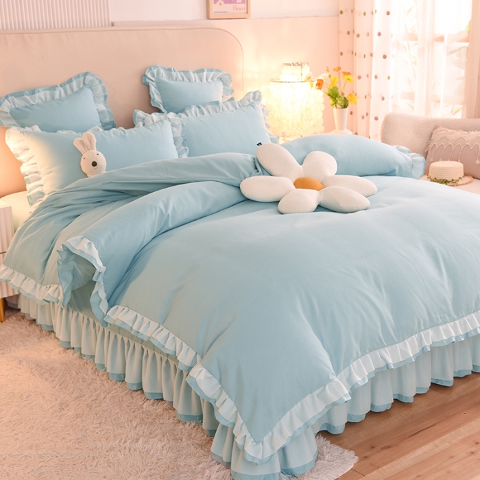 91家纺网 家纺一手货源 找家纺 欧冠 2022新款公主风爱恋系列四件套 爱恋-慕蓝