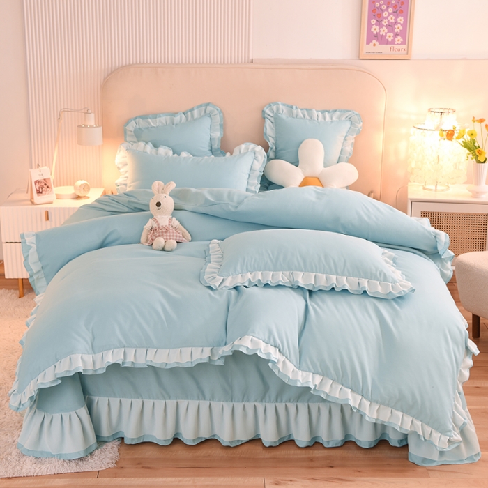 91家纺网 家纺一手货源 找家纺 欧冠 2022新款公主风爱恋系列四件套 爱恋-慕蓝