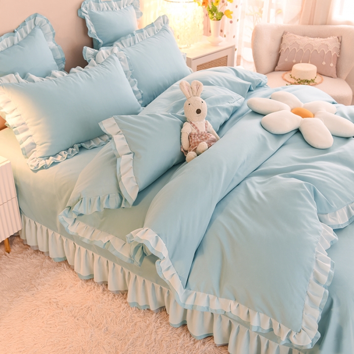 91家纺网 家纺一手货源 找家纺 欧冠 2022新款公主风爱恋系列四件套 爱恋-慕蓝