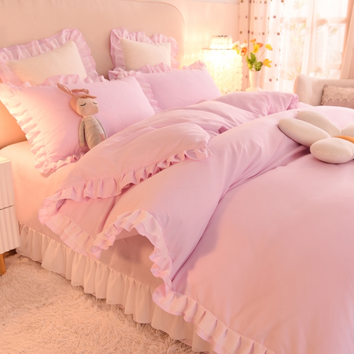 91家纺网 家纺一手货源 找家纺 欧冠 2022新款公主风爱恋系列四件套 爱恋-浅粉